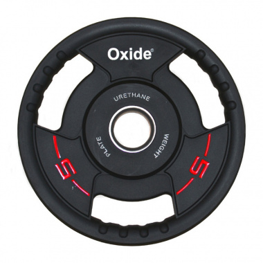 Черный с красными вставками полиуретановый олимпийский диск Oxide Fitness OWP02, 5 кг